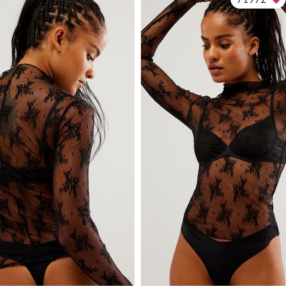 Free People Lady Lux Layering Black Lace Top Size Large